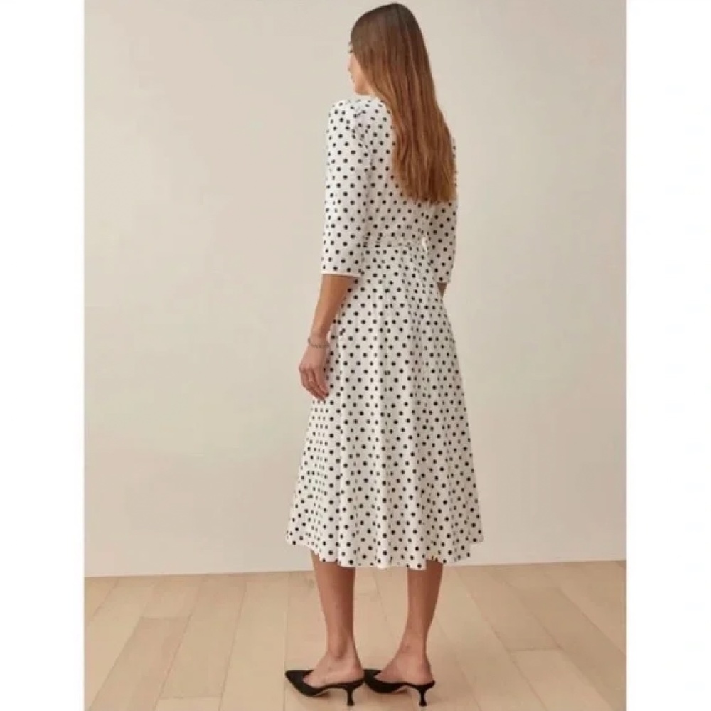 NEW Reformation Hilltop Midi Wrap Dress w/ Sleeves Polka Dot Malta Size S - Picture 6 of 14